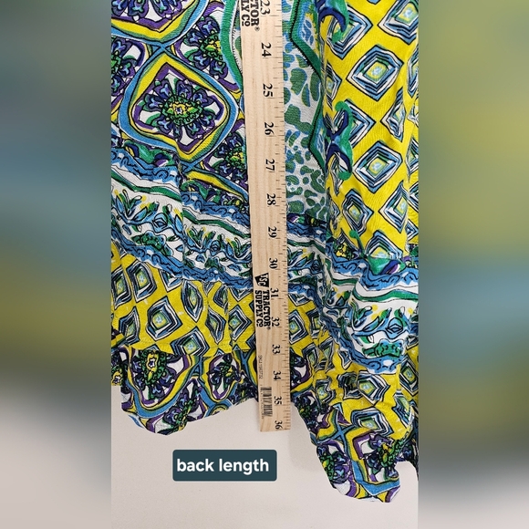 Tolani Collection Kimono Topper Blue Yellow Boho Ruffle Bell Sleeve Size Small - Picture 11 of 13